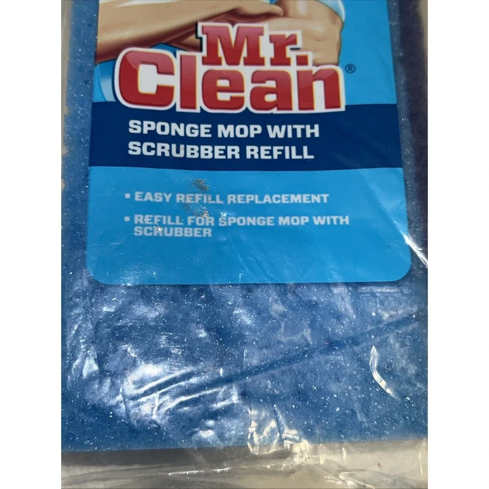 5-Mr Clean Blue Sponge Mop w/ Scrubber Refill Head Snap On SEALED New Old Stock